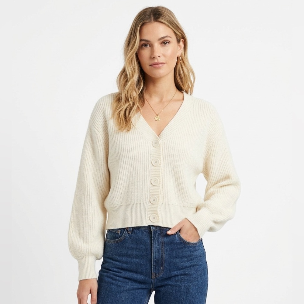 POL Light Cream Oversized Ribbed Button-Up Cardigan Sweater 
Size Small